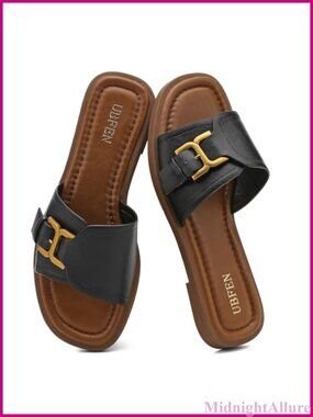 Womens Square Toe Flat Slide Sandals H-Band Slip On Comfortable Beach